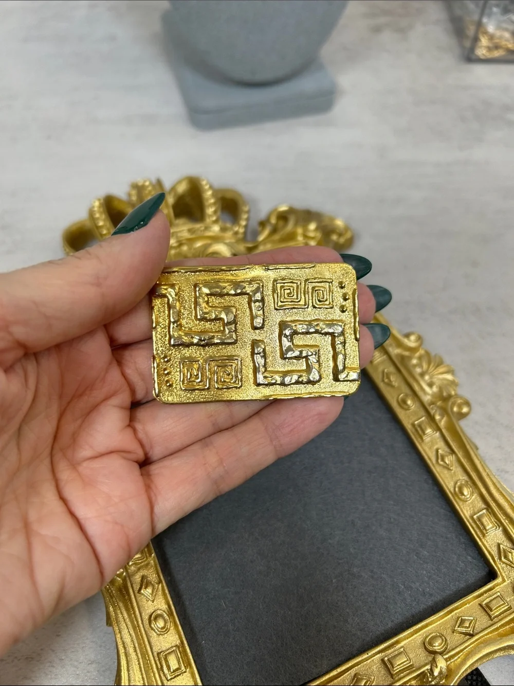 Gold Plated Decorative Brooch with Greek Key Motif Made in Greece